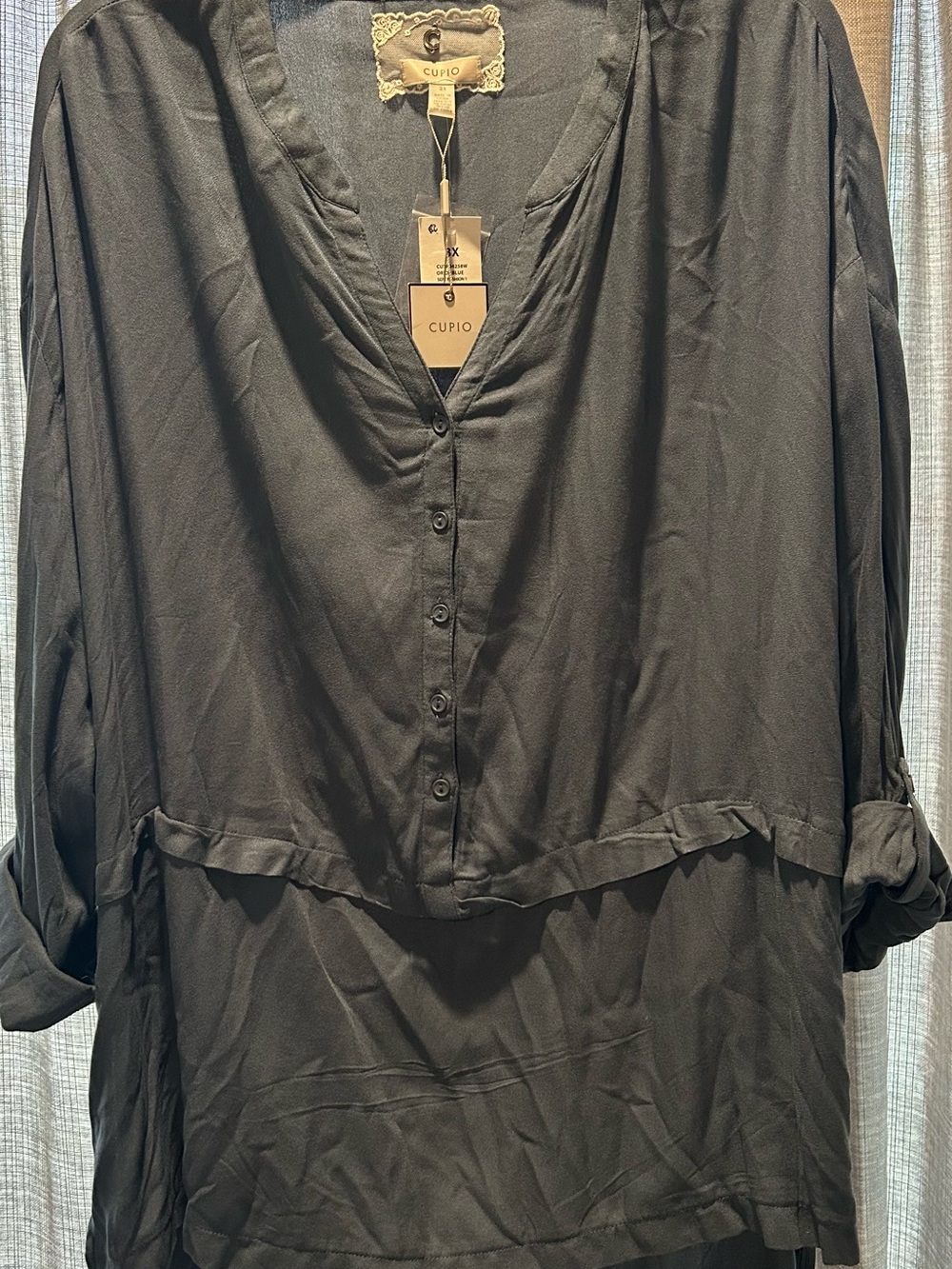 Cupio Blue Button-Front V-Neck Women's Blouse
